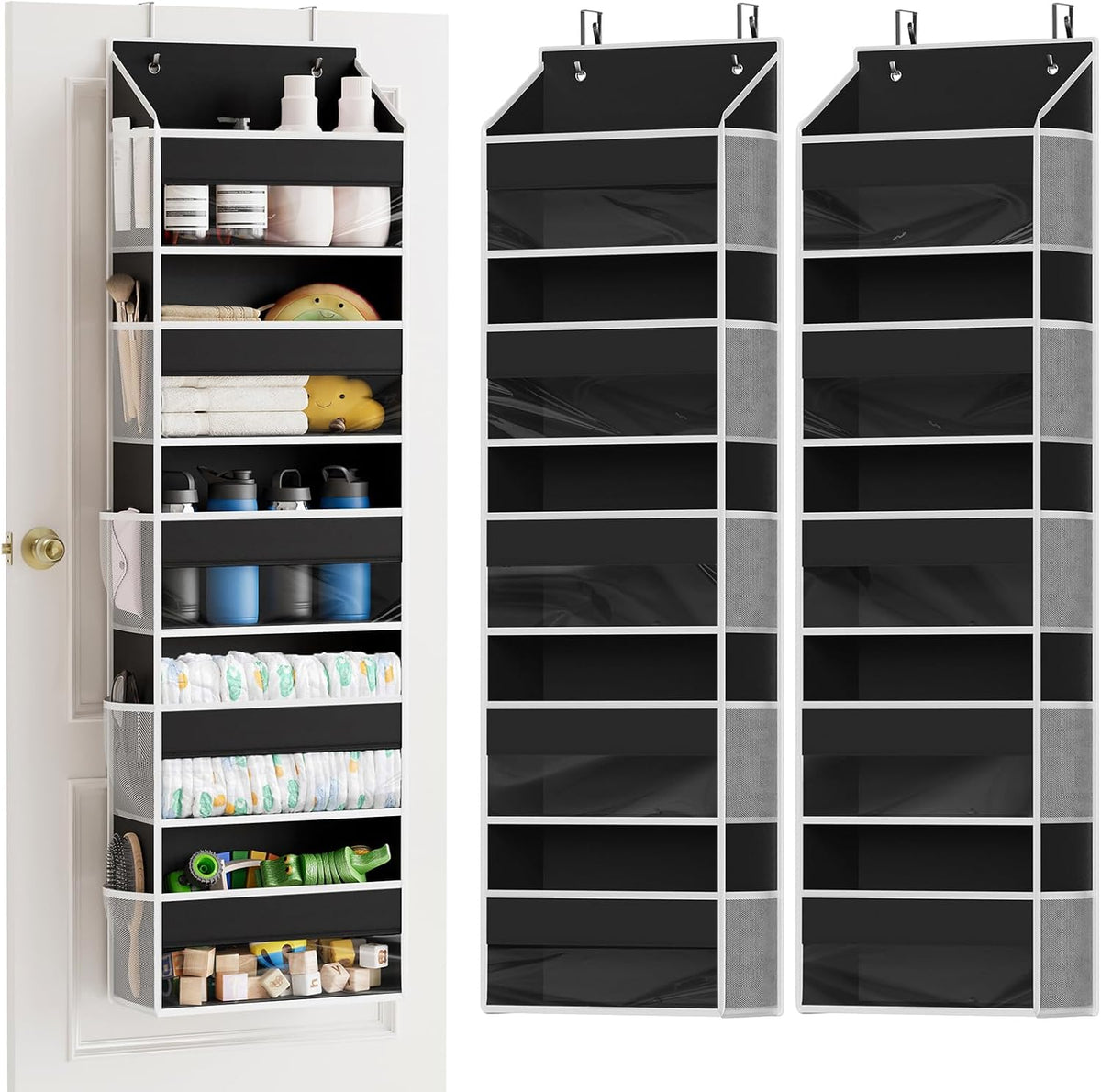 SpaceAid Over The Door Organizer with 5 Large Pockets and 10 Mesh Side Pockets, 5 Layers Door Organizer Hanging with Clear Window for Bedroom, Bathroom, Pantry and Nursery, Gray