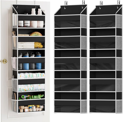 SpaceAid Over The Door Organizer with 5 Large Pockets and 10 Mesh Side Pockets, 5 Layers Door Organizer Hanging with Clear Window for Bedroom, Bathroom, Pantry and Nursery, Gray