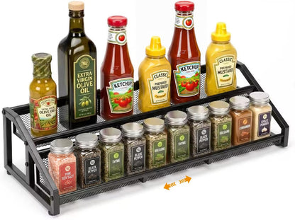 3 Tier Expandable Spice Rack Organizer for Kitchen,13.7"-23.6" Heavy Duty Spice Organization Shelf,Metal Pantry Storage Shelves Racks, Good Space for for Pantry, Counter top,Patent Pending