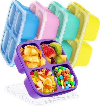 Canfanni 5 Pack Bento Snack Containers, 4 Compartment BPA-free Plastic Food Storage Containers, Divided Lunchable Container, Bento Lunch Box for Work and Travel