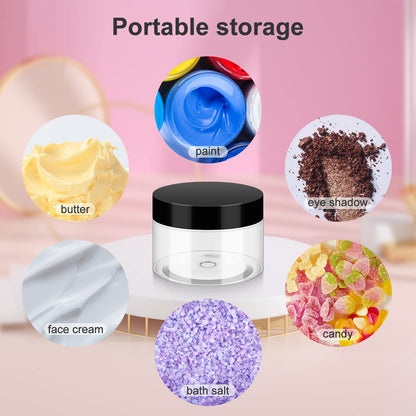 Loretoy 36 Pack 2 OZ Plastic Jars with Lids, BPA Free, Reusable, Refillable Transparent Cosmetic Containers for Bath Salts, Cosmetics, Powders, Beauty Product and Small Accessories