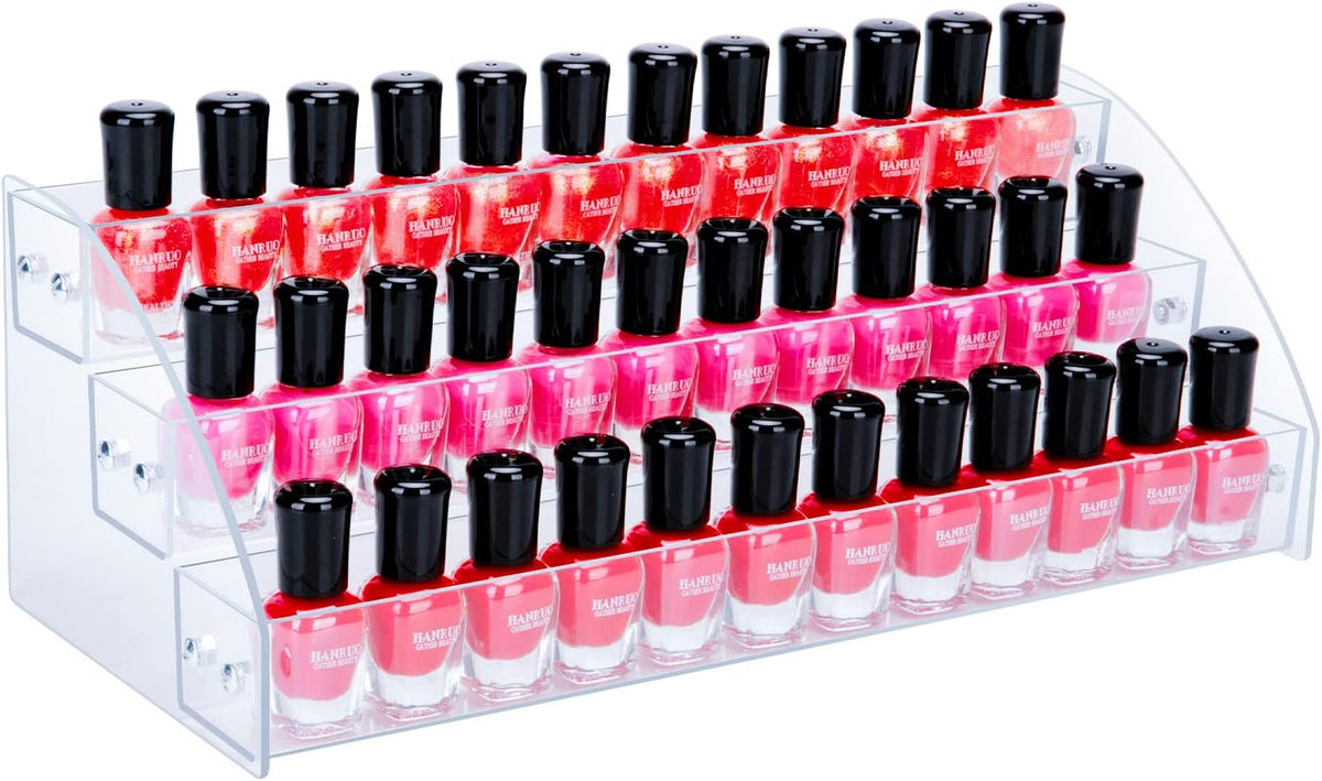 KINGROW Nail Polish Organizer Holder Rack 6 Layers Acrylic Display Shelf For Eyeglasses Essential Oils Ink Storage Holds Up to 96 Bottles (Fit 1-2oz Bottles)