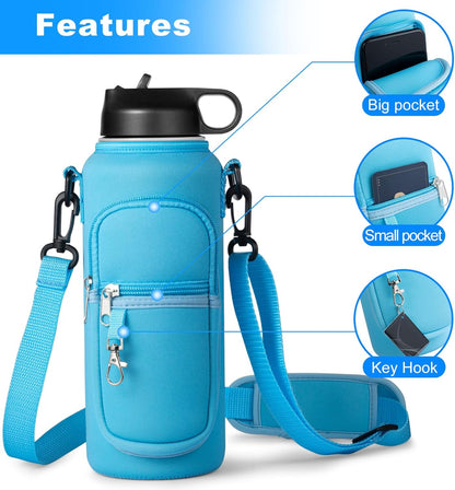RRegeny Water Bottle Holder with Strap for Hydroflask 32oz 40oz, Carrier Sling Bag with Phone Pocket Water Bottle Sleeve for Men Women Hiking Camping Travelling