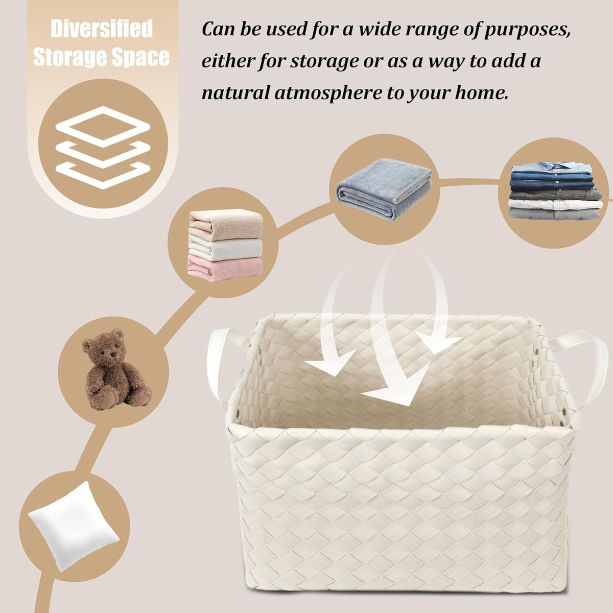 BROWNLILY Handwoven Clothes Basket Laundry Hampers Large Wicker Storage Baskets for Shelves Blankets Closet Storage Bins Car Bedroom Bathroom Organizers and Storage Bath (Pack of 4, Brown)