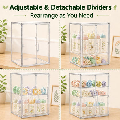 Baby Bottle Storage Organizer, Large 3 Tier Acrylic Bottle Storage Organizer Container for Countertop, Clear Plastic Bottle Station Organizers for Kitchen Cabinet Vanity Bathroom, Gifts for New Mom