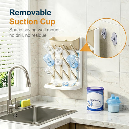 GoMaihe Baby Bottle Drying Rack: Space Saving Vertical Bottle Dryer Holder - Newborn Accessories Storage Stand Organize Brushes Pacifiers on Countertop - BPA-Free - Gray