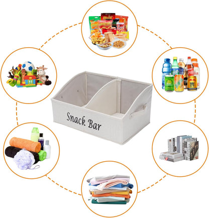 Snack Organizer for Countertop, Fabric Snack Organizer with Handles, 2 Large Compartment Snack Container Snack Basket, Snack Bar Station Decor, Kitchen Pantry Organizer and Storage, Black