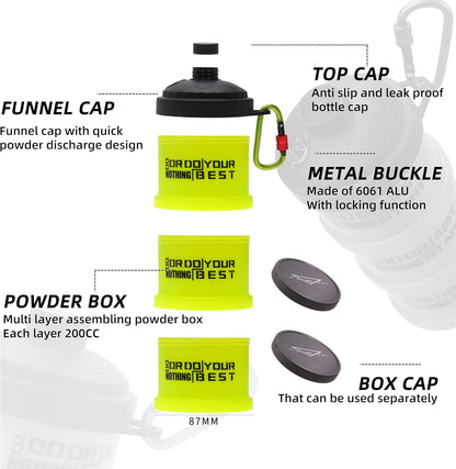Protein Powder Stackable Container,with Carabiner&Carrying Lanyard,Twist Lock Supplement Storage,Portable Protein Powder Container To Go for Pre/Post Workout,Fitness,Travel,Gym