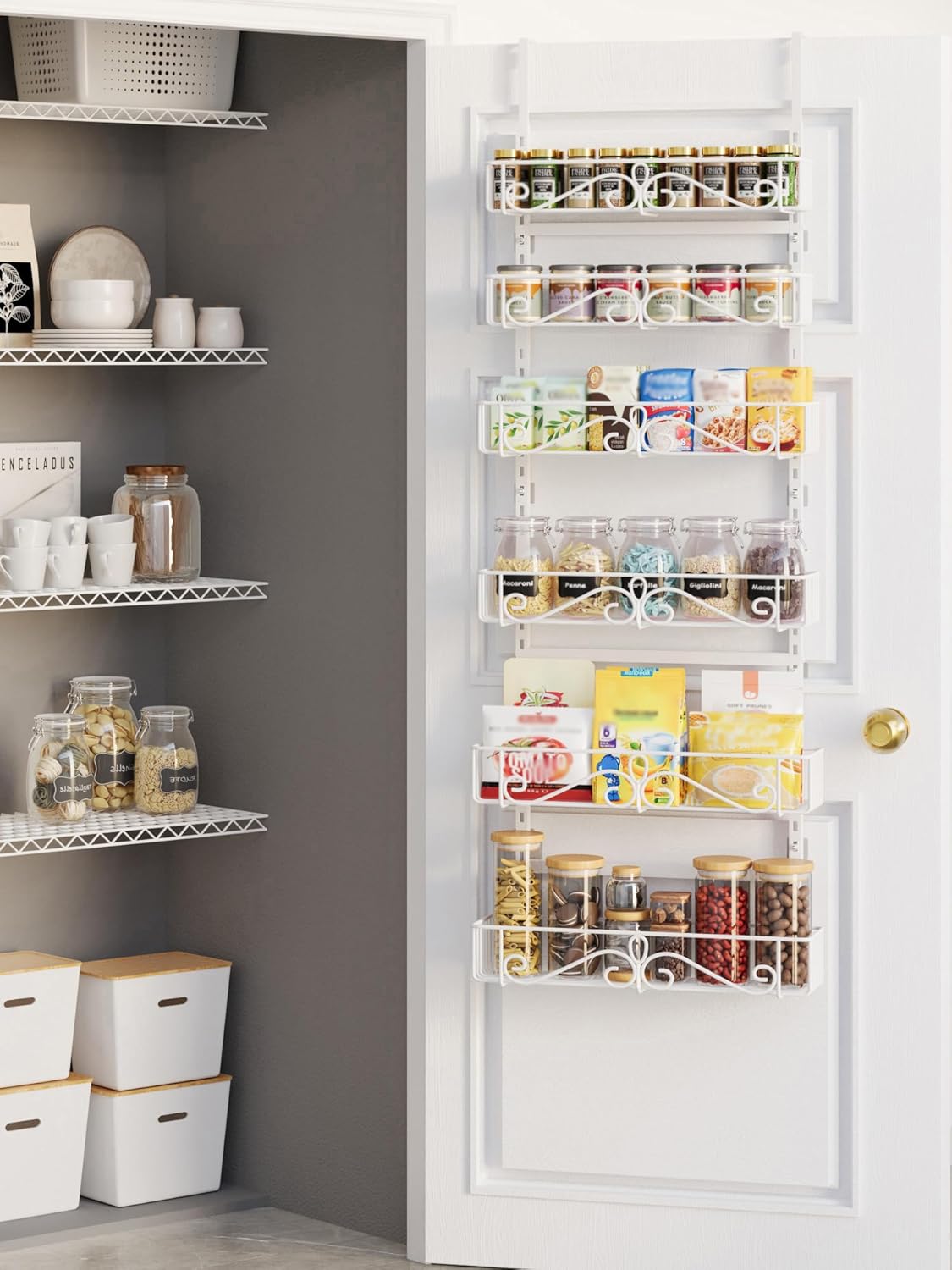 6-Tier Over the Door Pantry Organizer, Pantry Organization And Storage, Hanging Storage Organizer Spice Rack Metal Shelving for Home & Kitchen, Office Laundry Room Bathroom Black