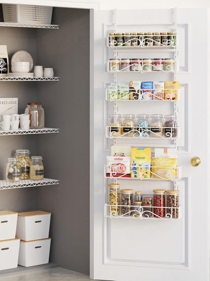 6-Tier Over the Door Pantry Organizer, Pantry Organization And Storage, Hanging Storage Organizer Spice Rack Metal Shelving for Home & Kitchen, Office Laundry Room Bathroom Black