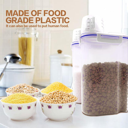 TIOVERY Upgraded Dog Food Storage Container Small, Cat Food Container Airtight, Pet Food Container Dispenser with Pour Spout, Measuring Cup and 4 Seal Buckles for Dogs, Cats, Birds (Grey)