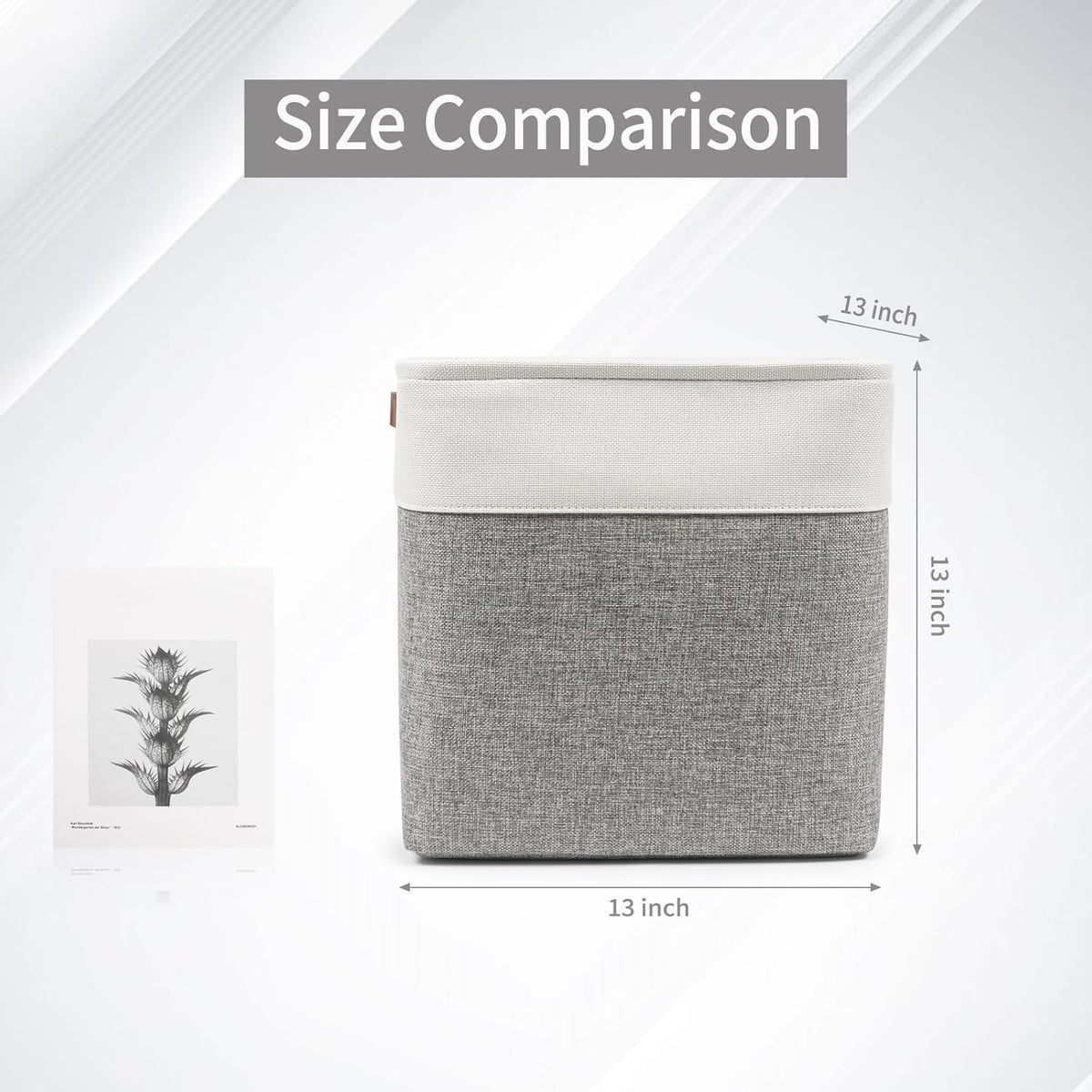 Bagnizer Large Fabric Storage Baskets | 50L Storage Bins, Decorative Linen Closet Baskets with Handles for Organizing, Shelf, Toys, Clothes, Home, Office, Nursery, 17x12x15Inches (Grey&White)