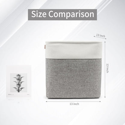 Bagnizer Large Fabric Storage Baskets | 50L Storage Bins, Decorative Linen Closet Baskets with Handles for Organizing, Shelf, Toys, Clothes, Home, Office, Nursery, 17x12x15Inches (Grey&White)
