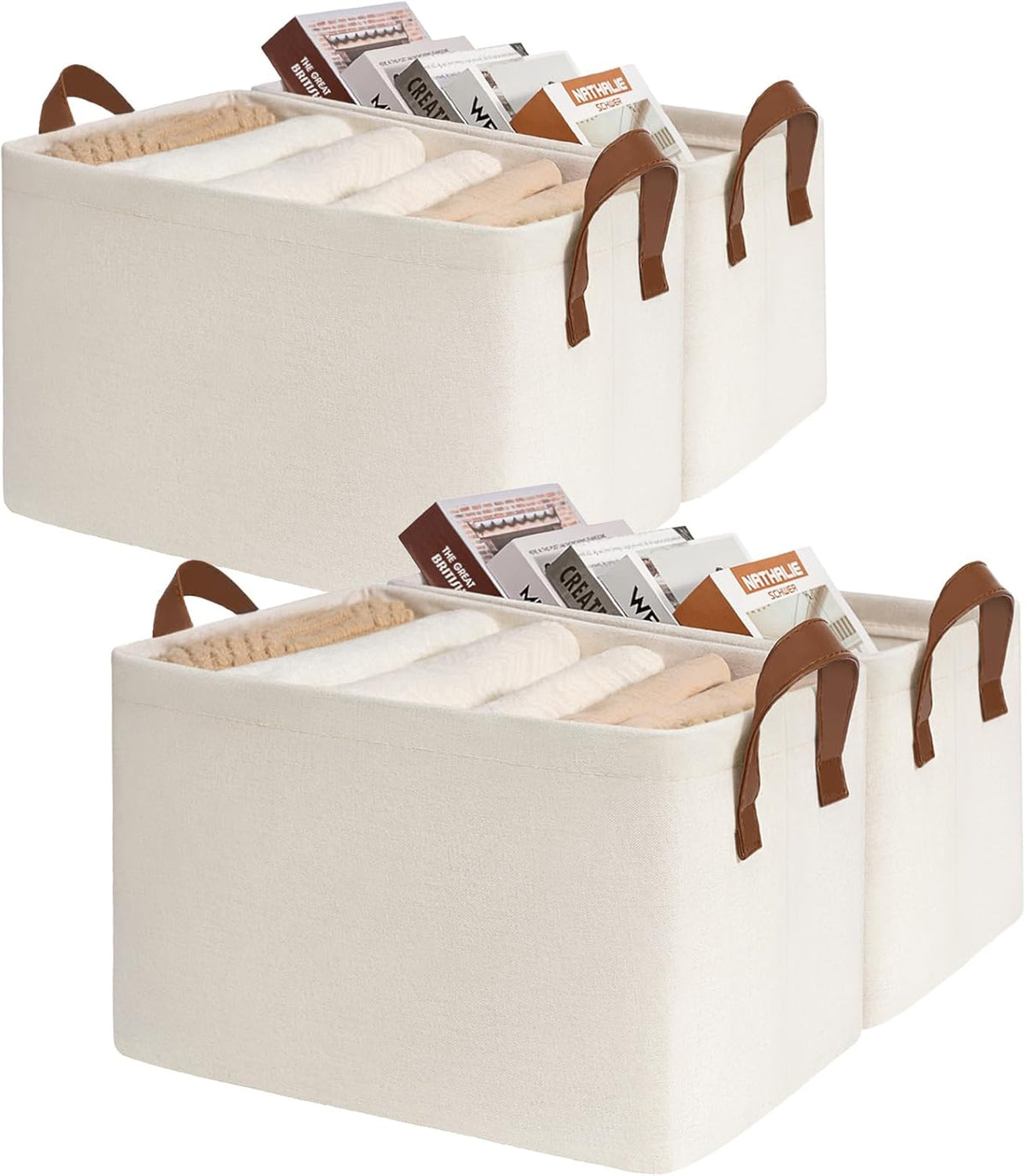 CHICVITA Large Storage Baskets for Shelves, Fabric Storage Bins with Metal Frame, Closet Organizers and Storage Boxes for Clothes Toy, Beige