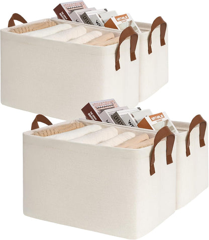 CHICVITA Large Storage Baskets for Shelves, Fabric Storage Bins with Metal Frame, Closet Organizers and Storage Boxes for Clothes Toy, Beige