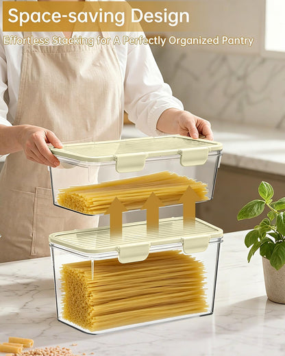 EORTA Set of 2 Spaghetti Pasta Storage Container with Lid, (3.6L/2.8L) Clear Kitchen Pantry Organizer for Noodles, Flour & Dry Food, Plastic Canisters Keeper Box with Black Cover, Size M/L (Black)