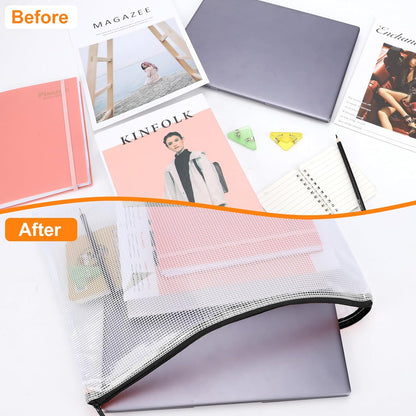 YOPCDJ Mesh Zipper Pouch Bags A4 Zipper Bags for Classroom Organization, Waterproof Document Zipper Pouches for Cosmetics, Travel Storage File Bags for Office Supplie