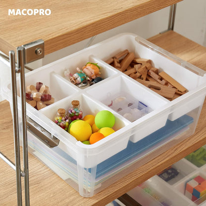 MACOPRO 17 QT Plastic Storage Box with Removable Tray, Bins with Lids, Clear Storage Container for Craft Supplies, Beads, Tools, Sewing, and Playdoh Organization (White, -17QT)