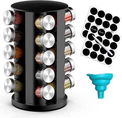 Handisen Rotating Spice Rack Organizer for Cabinet, Spice Racks Storage with 20 Jars, Spinning Spice rack for Kitchen Countertop, Spice Holder,Seasoing Storage Racks, Black