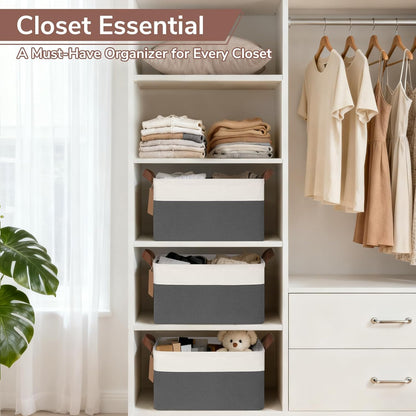 CHICVITA 4 Pack Large Storage Baskets for Shelves, Collapsible Closet Organizer Bins with Metal Frame, Fabric Storage Bins for Clothes Towels Organization, 16.8" x 11" x 9.8", Beige