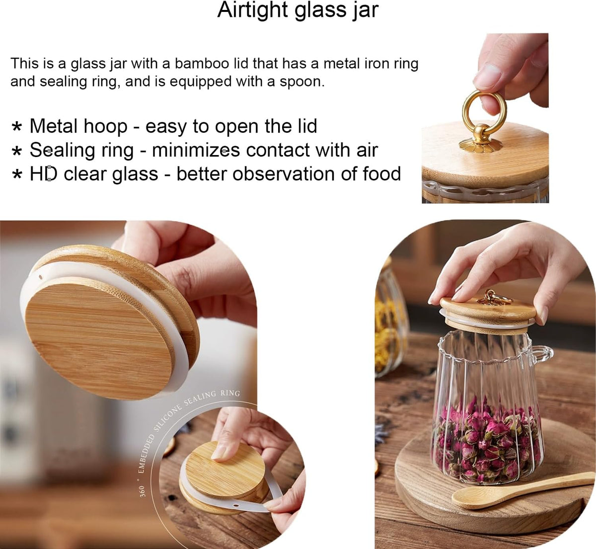 CNWSGEM Sugar Bowls Sugar Container 25.36 FL OZ Glass Coffee Canister Airtight Food Storage Jar with Lid and Spoon Candy Jar Coffee Bar Accessories Storage Beans Powder (Conical)