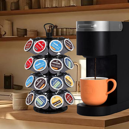 BLACKSMITH FAMILY 36 K Cup Pod Carousel Easy Assembly Design K Cup Holders,K Cup Holder, K Cups Holder,K Cup Carousel, 4-Tier Coffee Pods Holder Storage Organizer Stand,Glossy Black