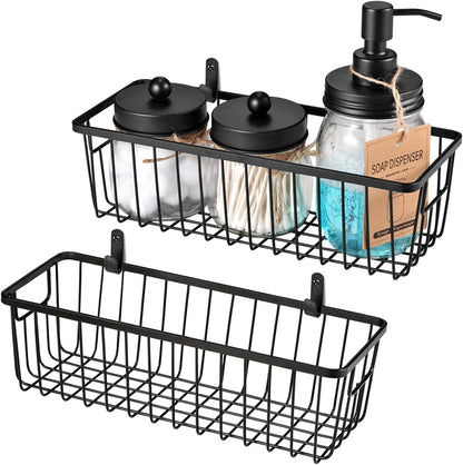 SheeChung Farmhouse Metal Wire Bin Basket with Wall Mount - Small, - Portable Hanging Wall Basket, Rustic Home Storage Organizer for Cabinets, Pantry, Closets, Bathroom, Kitchen,Bedroom(Black)
