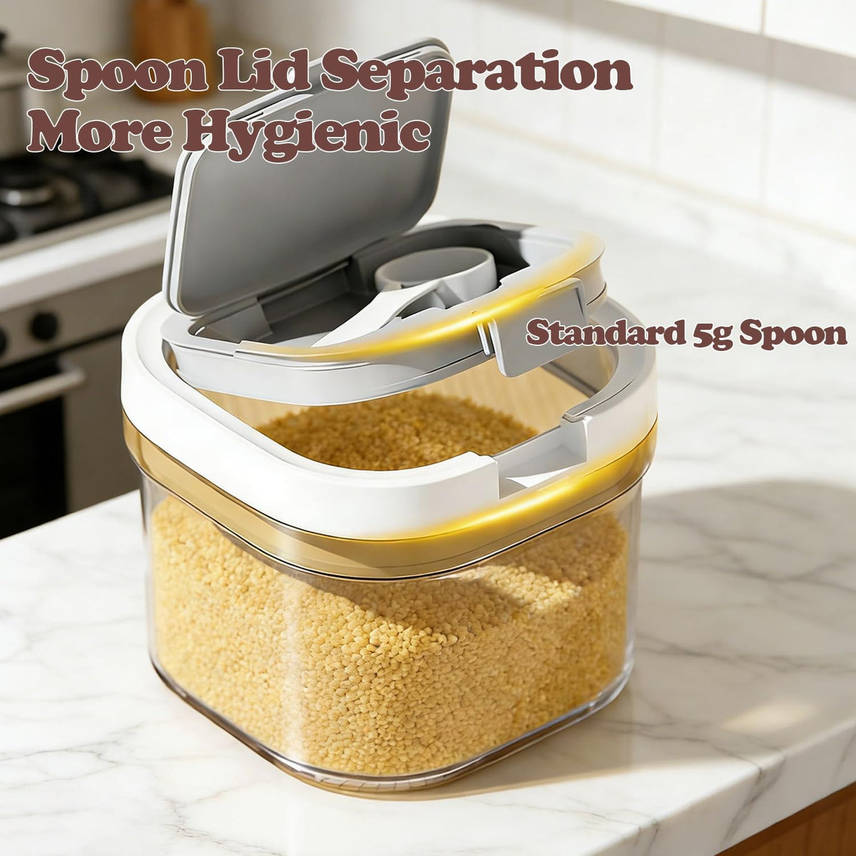 Airtight Food Storage Container with Spoon, 800ML Transparent Milk Powder Container, Moisture Proof Sugar Canister for Protein Powder, Sugar, Flour, Cereal