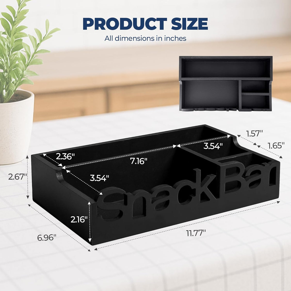 Snack Bar Organizer – Black 5 Compartment Station, Countertop Pantry Organizer for Kitchen, Office Food Holder, Candy Storage Bin, Display Stand, Cabinet Tray & Shelf