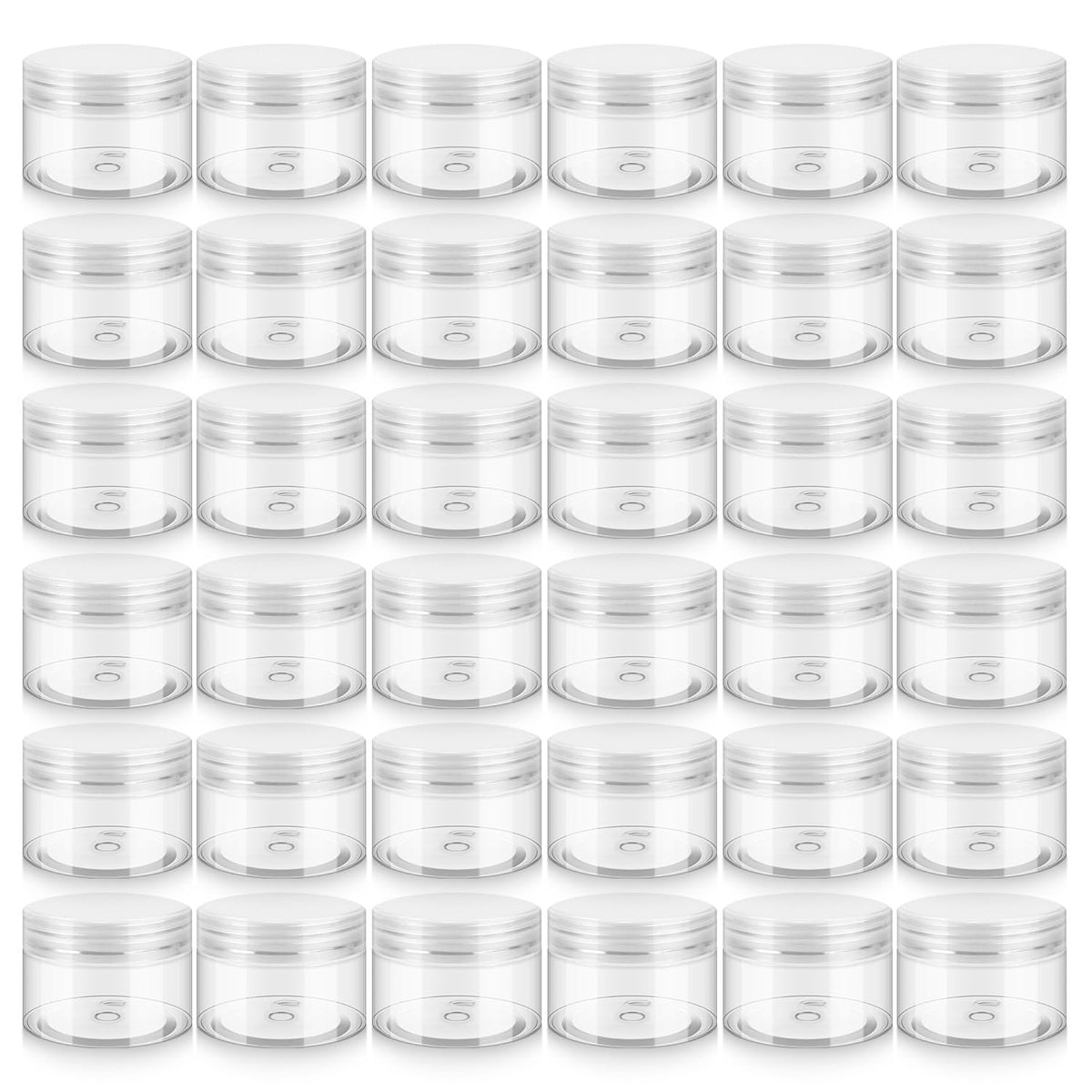 Loretoy 36 Pack 2 OZ Plastic Jars with Lids, BPA Free, Reusable, Refillable Transparent Cosmetic Containers for Bath Salts, Cosmetics, Powders, Beauty Product and Small Accessories
