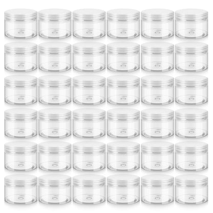 Loretoy 36 Pack 2 OZ Plastic Jars with Lids, BPA Free, Reusable, Refillable Transparent Cosmetic Containers for Bath Salts, Cosmetics, Powders, Beauty Product and Small Accessories