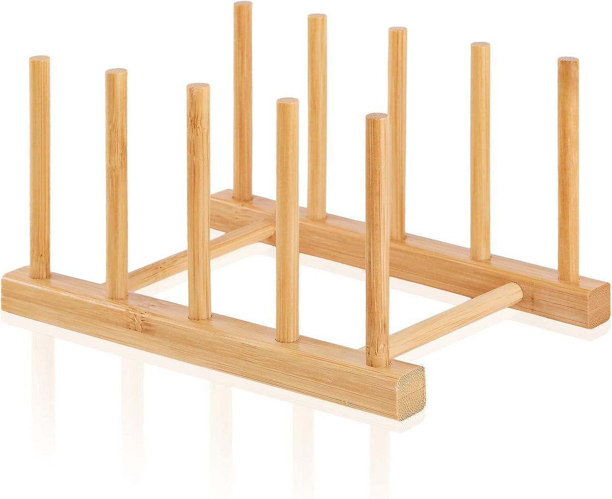 Bamboo Wooden Dish Rack-Pot Lid Plate Rack Organizer Holder for Cabinet
