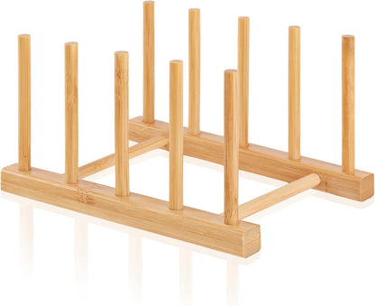Bamboo Wooden Dish Rack-Pot Lid Plate Rack Organizer Holder for Cabinet