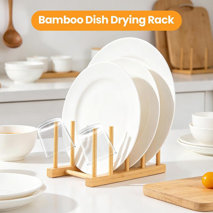 Bamboo Wooden Dish Rack-Pot Lid Plate Rack Organizer Holder for Cabinet
