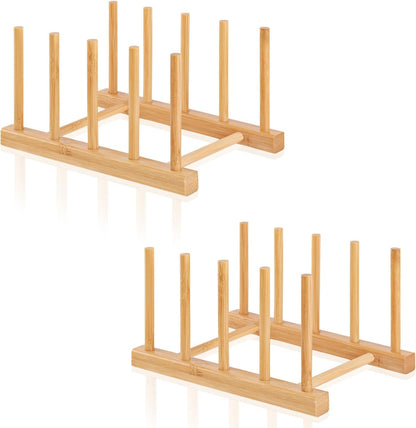 Bamboo Wooden Dish Rack-Pot Lid Plate Rack Organizer Holder for Cabinet