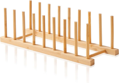 Bamboo Wooden Dish Rack-Pot Lid Plate Rack Organizer Holder for Cabinet