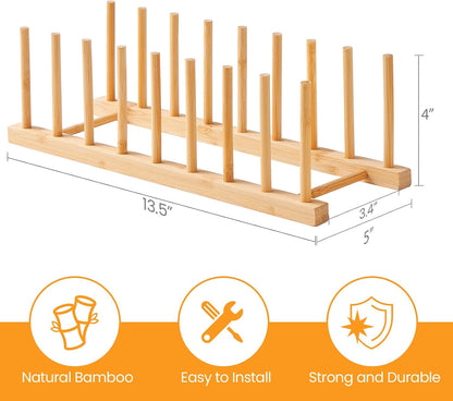 Bamboo Wooden Dish Rack-Pot Lid Plate Rack Organizer Holder for Cabinet