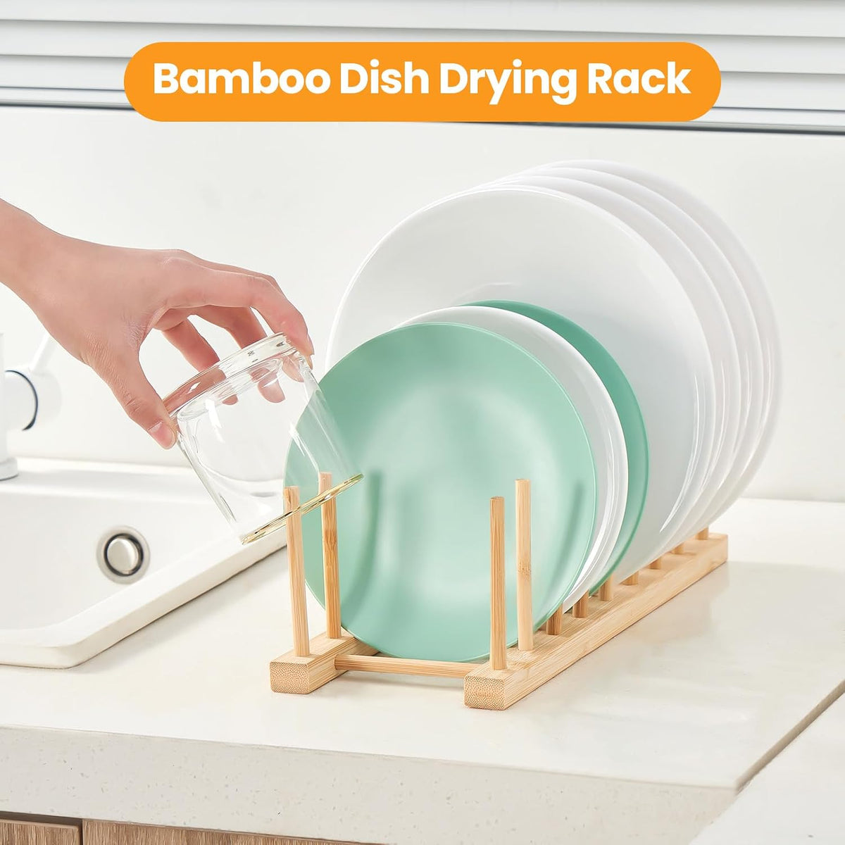 Bamboo Wooden Dish Rack-Pot Lid Plate Rack Organizer Holder for Cabinet