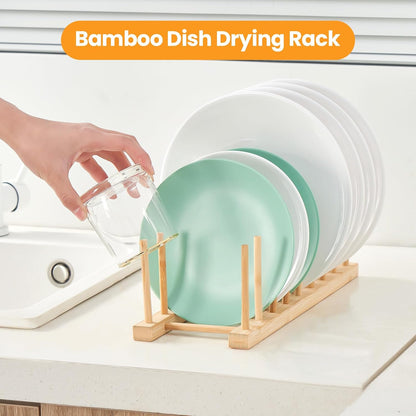Bamboo Wooden Dish Rack-Pot Lid Plate Rack Organizer Holder for Cabinet