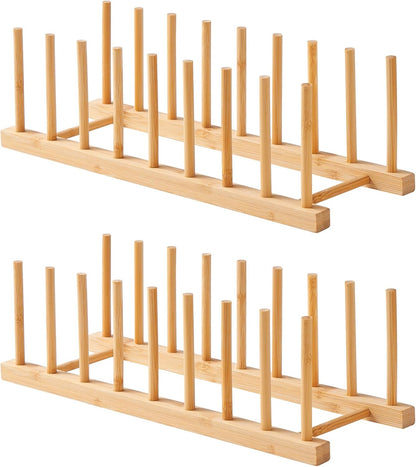 Bamboo Wooden Dish Rack-Pot Lid Plate Rack Organizer Holder for Cabinet