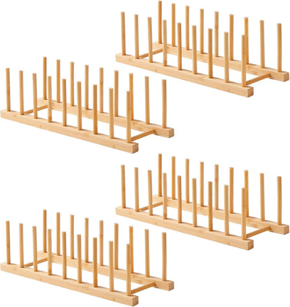 Bamboo Wooden Dish Rack-Pot Lid Plate Rack Organizer Holder for Cabinet