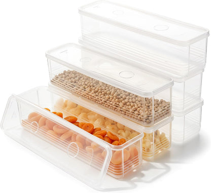 6 Pcs Large Airtight Pasta Storage Containers, BPA-Free Plastic Spaghetti Noodle Holder with Lid, White Rectangular Food Canisters for Kitchen Pantry Organization, 3 x 12 x 3 Inches