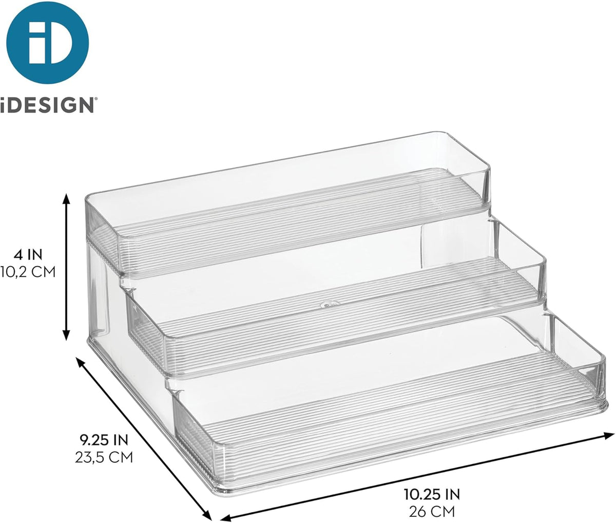 iDesign 3-Tier Spice Rack Organizer for Cabinets, Pantry or Countertop, Set of 2, Clear, Made in USA