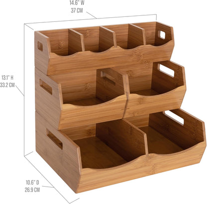 Seville Classics Bamboo Premium Organizer Storage Bins for Kitchen Silverware, Pantry, Closet, Office Desk, Pens, Utensils, Makeup, K Cup, Bamboo, Bag Holder Bin Set
