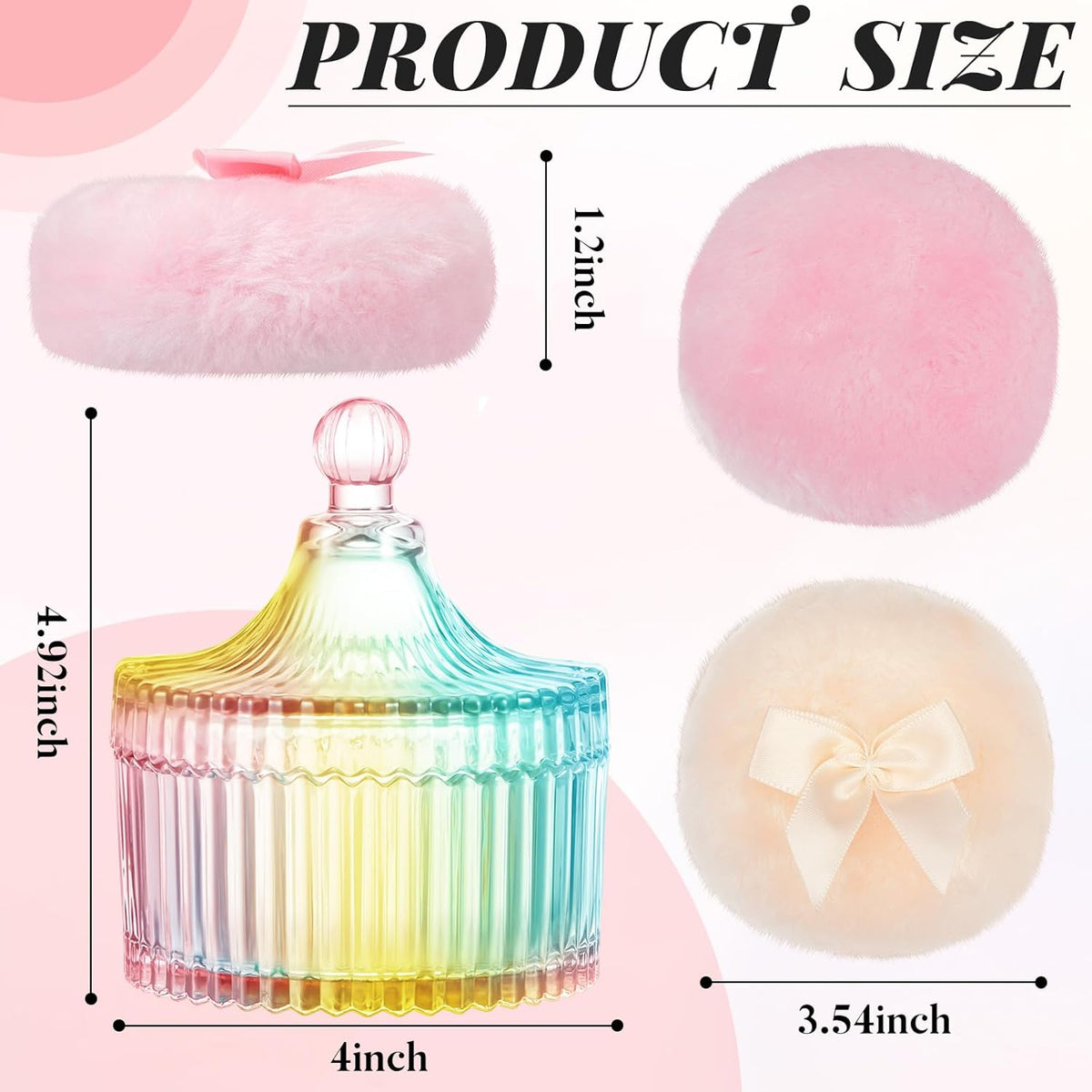 Tioncy 3 Pcs Large Body Powder Puff and Container Valentine's Day gift Powder Container with Puff Crystal Case Soft Washable Reusable Velour Face Body Glitter Wet Dry Makeup (Classic,Clear)