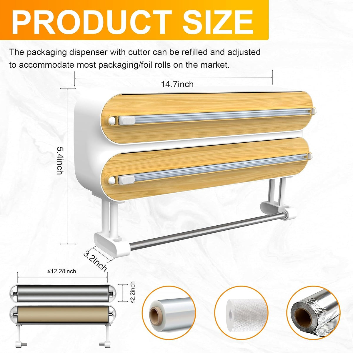 4in1 Plastic Wrap Dispenser with Cutter Aluminum Foil Organizer Wrapping Paper Storage and Kitchen Towel Holder Ideal for Kitchen Organization and Countertop Space Saving