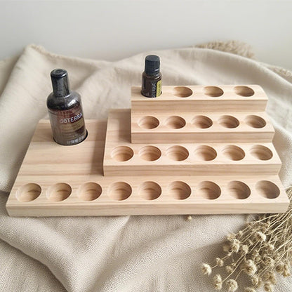Essential Oil Display Stand 4 Tier Essential Oil Holder Solid Wood Essential Oil Rack for 24 Bottles Tabletop Display Holder Bottle Organizer for 5-20ml Bottles Display for Essential Oils