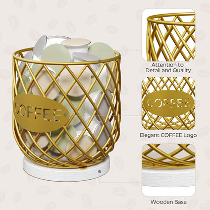 YATINEY Coffee Pod Holder Organizer, Holder for K Cup, Large Capacity Coffee Pod Basket, Versatile Coffee Capsule Storage Organizer, for Kitchen Countertop, Rustic Brown KH09BR