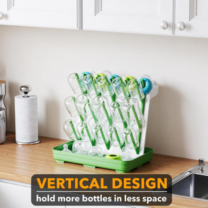 SpaceAid Baby Bottle Drying Rack with 20 Hooks, Space Saving Kitchen Bottles Rack Dryer, Vertical Baby Bottle Holder Organizer for Countertop Storage Accessories (White and Gray)
