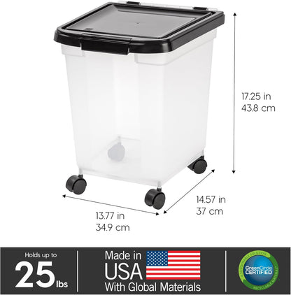 IRIS USA Airtight Dog Food Storage Container, WeatherPro, Up to 50 lbs, Removable Wheels, for Dog Cat Bird and Other Pet Food Storage Bin, Keep Fresh, Translucent Body, Made in USA, Clear/Gray